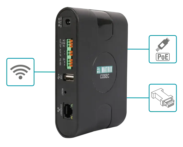 COSEC PANEL200P device with various ports and indicators