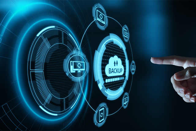 A digital cloud with an arrow pointing downwards, symbolizing data transfer